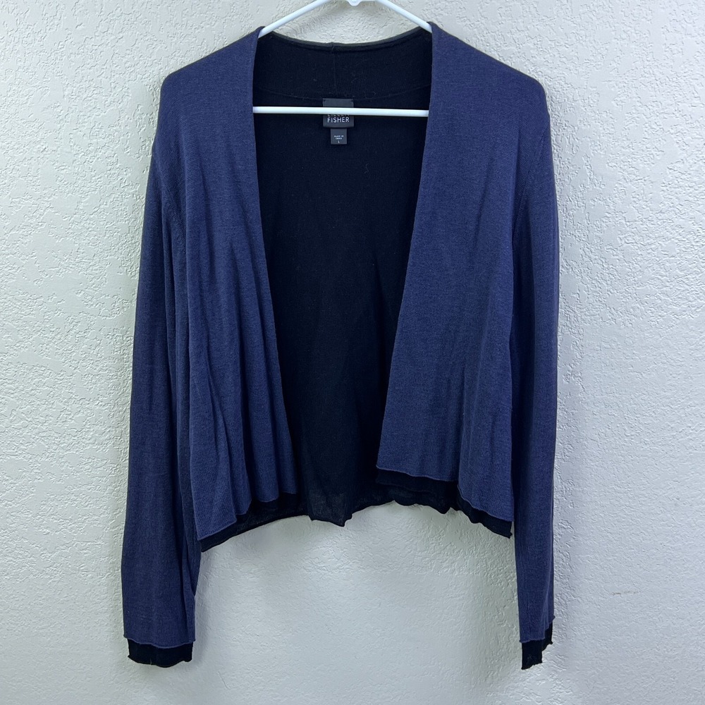 Eileen Fisher Womens Wool Open Front Cardigan Size L Blue Lightweight Minimalist